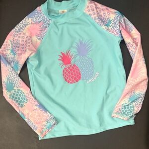 Laguna B Aqua Rash Guard with Pink & Purple Pineapples